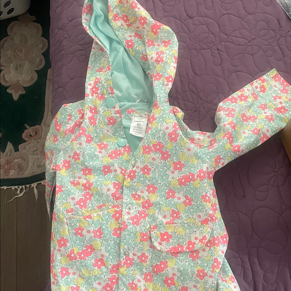 Carter's Floral Toddler Raincoat - Pink and Green